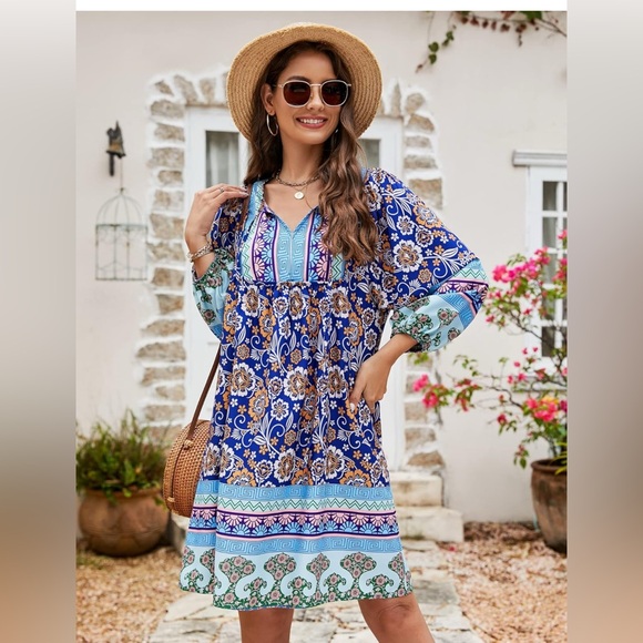 Bluetime Dresses & Skirts - 🌞🌞 Women’s Boho Floral V-Neck Babydoll Summer Dress🌞🌞